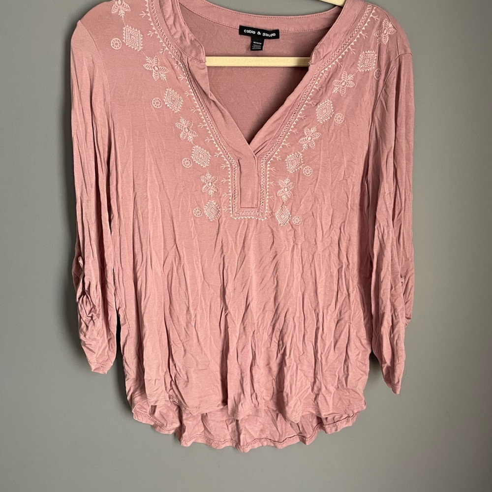 Cable & Gauge Blush Embroidered Blouse